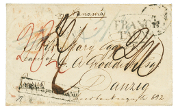 PERU To DANZIG : 1849 FRANCA TACNA + Boxed AMERICA Per ENGLAND On Envelope Via PANAMA To DANZIG. Very Rare Destination. - Pérou