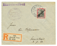 PALESTINE : 1909 50c On 40pf Canc. JAFFA + TEMPEL-KOLONIE/HAMIDIJE-WILHELMA/JAFFA On Registered Envelope To JERUSALEM. R - Palestine