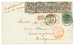 PAPAL STATES : 1855 1B + 5B(x5) Canc. ROMA On Entire Letter From ALBANO To ENGLAND. Vvf. - Non Classificati
