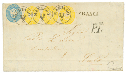 LOMBARDO VENETIA : 1864 2 SOLDI(x3) + 10 SOLDI Canc. MANIAGO On Cover With Text To SALO. FERCHENBAUER Certificate(2001). - Non Classificati