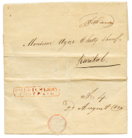 1829 PONDICHERY POST PAID In Red On Entire Letter To KARIKAL. RARE. Superb. - Other & Unclassified