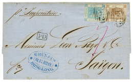 HONG-KONG To INDOCHINA : 1868 2c + 12c Canc. B62 + "7" Tax Marking On Cover "Pr. Steamer IMPERATRICE" To SAIGON. RARE. S - Other & Unclassified