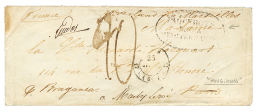 HONG-KONG : 1845 Very Rare Oval Cachet PAQUEBOT DE LA MEDITERRANEE + "10" Tax Marking + "OVERLAND" On Envelope To FRANCE - Altri & Non Classificati