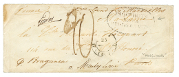 HONG-KONG : 1845 Very Rare Oval Cachet PAQUEBOT DE LA MEDITERRANEE + "10" Tax Marking + "OVERLAND" On Envelope To FRANCE - Other & Unclassified