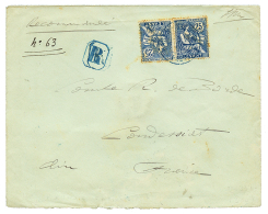 ETHIOPIA - FRENCH POST OFFICE HARAR : 1906 FRENCH LEVANT 25c(x2) Canc. HARAR POSTES FRANCAISES On REGISTERED Envelope To - Etiopia