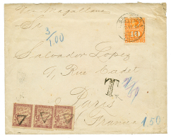 CHILE : 1897 10c Canc. SANTIAGO On Envelope To FRANCE Taxed On Arrival With 50c POSTAGE DUE(x3). Vf. - Chile