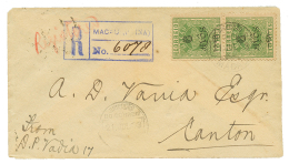 1903 Pair 6a On 10R "CROWN" Canc. MACAO On REGISTERED Envelope To CANTON CHINA. RARE. Vvf. - Autres & Non Classés