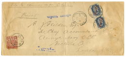 1903 RUSSIAN CHINA 10k(x2) + CHINA 20c Canc. TIENTSIN On Envelope Via SIBERIA To ENGLAND. Vf. - Autres & Non Classés