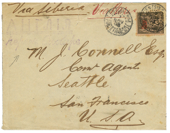 1903 FRENCH P.O 25c Canc. TIENTSIN CHINE + Very Rare Russian Cachet In Violet On Envelope VIA SIBERIA To USA. Vf. - Altri & Non Classificati
