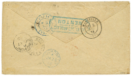 "destination FOOCHOW" : 1874 FRANCE 30c+ 25c(x4) Canc. TPO ML1 + MENTON On Envelope To FOOCHOW. Verso, HONG-KONG + Blue - Autres & Non Classés