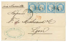 CHINA FRENCH P.O : 1872 25c Strip Of 4 Canc. GC 5104 + SHANGHAI CHINE On Cover To FRANCE. Superb. - Altri & Non Classificati