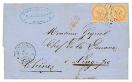 "INDOCHINA Via Paquebot TIGRE To NING-PO" : 1865 EAGLE 40c(x2) Canc. CCH + COCHINCHINE SAIGON On Cover To NING-PO CHINE. - Autres & Non Classés