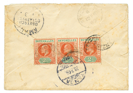 SEYCHELLES To AMANI(GERMAN EAST AFRICA) : 1909 2c(x3) Canc. SEYCHELLES On Reverse Of Envelope Via ZANZIBAR & TANGA T - Other & Unclassified