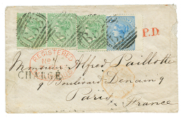 MAURITIUS : 1874 2d + 6d(x3) Canc. B53 + REGISTERED MAURITIUS + CHARGE On Small Envelope To FRANCE. Extremely Rare "CHAR - Otros & Sin Clasificación