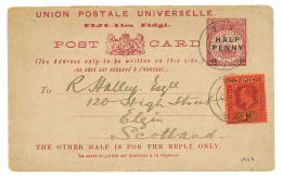 FIJI : 1903 P./Stat HALF PENNY O 1 1/2d + 1d Canc. SUVA To SCOTLAND. RARE. Vf. - Autres & Non Classés