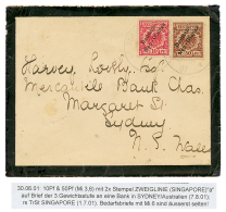 NEW GUINEA : 1901 10pf + 50pf Canc. DEUTSCHE SEEPOST ZWEIGLINIE(SINGAPORE) A On Envelope To SYDNEY(AUSTRALIA). Verso, SI - Otros & Sin Clasificación