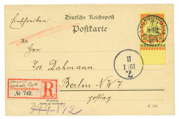 KIAUTSCHOU 25pf Canc. KD.FELDPOSTSTATION N°1 + REGISTERED Label KAUMI On Card(no Text) To BERLIN. RARE. Signed STEUE - Otros & Sin Clasificación