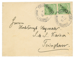 1898 CHINA 5pf(x2) Canc. TSINTANFORT MARINE-FELDPOST On Envelope To "S.M.S KAISER" TSINGTAU. Vvf. - Otros & Sin Clasificación