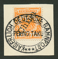 25pf Canc. KAISERLICH DEUTSCHE BAHNPOST PEKING-TAKU On Piece. Superb. - Autres & Non Classés