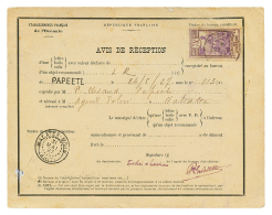 1927 75c Obl. PAPEETE + MAKATEA-MOUMU Sur AVIS DE RECEPTION. RARE. TB. - Otros & Sin Clasificación