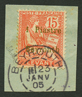 SYRIE : LEVANT 1P S/ 15c (n°27) Obl. BEYROUTH Sur Fragment. RARE. Signé SCHELLER. Cote 450€. Superbe. - Other & Unclassified