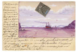 ST PIERRE ET MIQUELON - Carte Illustrée Painte à La Main : 1907 10c Obl. "BOUCHON" Sur Magnifique Carte Pa - Autres & Non Classés