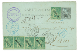 1893 Entier COLONIE GENERALE 10c + REUNION 5c(x5) Obl. SAINT PAUL En RECOMMANDE Pour PARIS. TTB. - Autres & Non Classés
