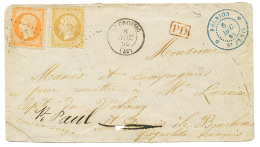 1865 FRANCE 10c(n°21)+ 40c(n°23) Obl. GC + T.15 LE CROISIC + Cachet Bleu REUNION ST DENIS Sur Enveloppe Pour ST - Otros & Sin Clasificación