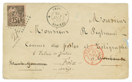 "KARIKAL" : 1892 CG 25c Obl. Losange INDE + INDE KARIKAL Sur Enveloppe Pour La FRANCE. RARE. TTB. - Altri & Non Classificati