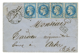 "LIGNE O - ESCALE De PONDICHERY" : 1867 20c(n°29)x4 Obl. ANCRE + LIGNE O PAQ FR N°1 Sur Enveloppe Pour La FRANCE - Other & Unclassified