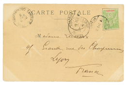 INDOCHINE - POSTE FLUVIALE : 1903 5c Obl. VAPEUR N°1 Sur Carte Pour LYON. Rare. TB. - Otros & Sin Clasificación
