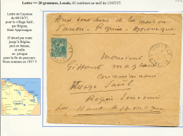 "Destination SAÜL Via REGINA Pour Le HAUT APPROUAGUE" : 1937 65c Obl. CAYENNE Pour Le Village De SAÜL. Destina - Autres & Non Classés