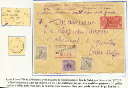 "ILES DU SALUT" : 1927 1F+ 50c(x2)+ 15c(pd) Obl. PLUME(apposée Par Le Controleur Des Services Maritimes Postaux) - Autres & Non Classés