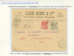 "SINNAMARY" : 1924 40c + 45c Obl. SINNAMARY Sur Env. RECOMMANDEE + A.R Pour La FRANCE. TTB. - Other & Unclassified