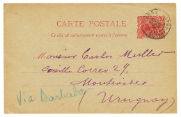 1920 ENTIER POSTAL 10c Obl. CAYENNE Via BARBADOS Pour MONTEVIDEO URUGUAY. RARE. Superbe. - Altri & Non Classificati