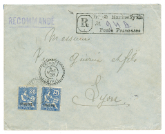 1908 LEVANT 1p S/ 25c(x2) Obl. TRIPOLI SYRIE + Cachet Provisoire Encadré De RECOMMANDATION (Fabrication Locale) " - Altri & Non Classificati