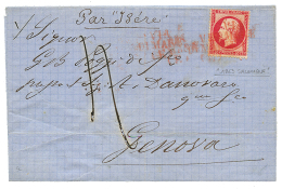 SALONIQUE : 1863 80c Obl. FRANCIA VIA DI MARE En ROUGE + Taxe 4 Sur Lettre Sans Texte Mais Daté "SALONIQUE " Pour - Other & Unclassified