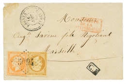 RHODES : 1865 10c + 40c Obl. GC 5094 + RHODES TURQUIE Sur Enveloppe Pour La FRANCE. RARE. Superbe. - Other & Unclassified