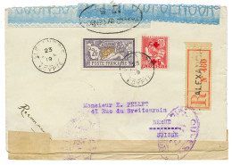ALEXANDRIE : 1919 2F MERSON(rare) + CROIX ROUGE 5c S/ 10c Avec Variété DOUBLE SURCHARGE Obl. Sur Enveloppe - Autres & Non Classés