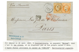 "Utilisation Du Cachet CHELIFF à Bord Du Paquebot MEINAM" : 1863 10c + 40c Obl. ANCRE + CHELIFF 26 Mars 63 Sur Le - Altri & Non Classificati