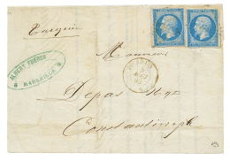 1862 20c(n°14)x2 Obl. ANCRE + Paquebot JOURDAIN Sur Lettre Pour CONSTANTINOPLE. TB. - Autres & Non Classés