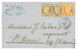 1875 CERES 30c(x2) + 40c SIEGE(n°38) Obl. ANCRE + LIGNE N PAQ FR N°5 Sur Lettre De MARSEILLE Pour ST PIERRE(REUN - Other & Unclassified