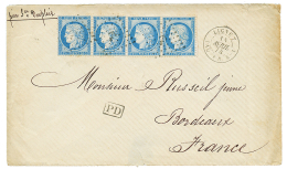 1874 Bande De 4 Du 25c CERES(n°60) Obl. ANCRE + LIGNE T PAQ FR N°1 Sur Enveloppe Pour BORDEAUX. TTB. - Other & Unclassified