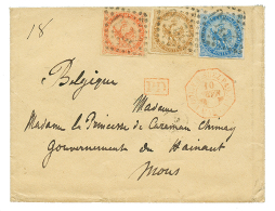 "LIGNE N" : 1871 AIGLE 10c + 20c + 40c Obl. GC 2240 + COL.F.V.SUEZ PAQ 1 MARS. En Rouge Sur Enveloppe Pour La BELGIQUE. - Altri & Non Classificati