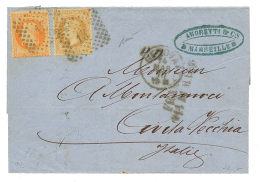 1870 10c(n°28) + 40c(n°31) Obl. Cachet Italien 13 + GENOVA Sur Lettre De MARSEILLE Pour CIVITA VECCHIA. Superbe. - Altri & Non Classificati