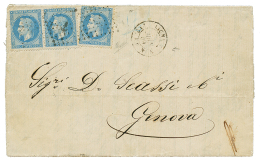 "LIGNE Y De CONSTANTINOPLE à SMYRNE" : 1869 20c(n°29)x3 Obl. ANCRE + Cachet Rarissime LIGNE Y PAQ FR Sur Lett - Autres & Non Classés