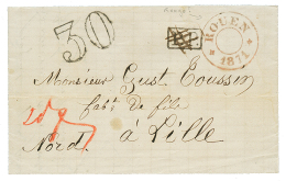 1871 Cachet Provisoire ROUEN En Rouge(RARETE) + P.P Annulé + Taxe 30 D.T Sur Lettre Avec Texte De DREUX Pour LILL - Otros & Sin Clasificación