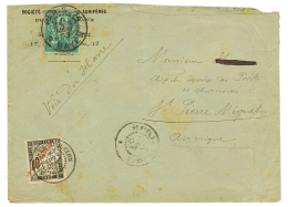 1893 5c SAGE Obl. PARIS Sur Enveloppe(pd) Pour ST PIERRE ET MIQUELON, Taxée Avec 40c TAXE. RARE. TB. - Other & Unclassified