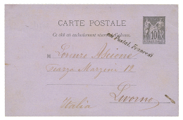 CORSE : 1888 Entier Postal 10c SAGE Daté "BASTIA" Obl. Cachet Italien COI POSTALI FRANCESI Pour LIVORNO(ITALIE). - Autres & Non Classés