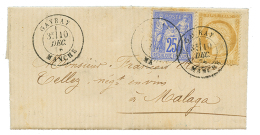 1876 15c CERES + 25c SAGE Obl. T.18 GAVRAY MANCHE Sur Lettre Pour MALAGA(ESPAGNE). Superbe. - Autres & Non Classés